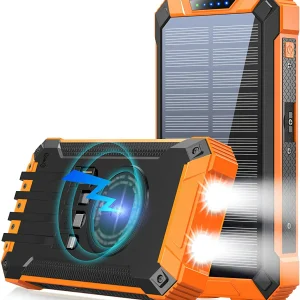 16,000mAh Solar Power Bank Portable Wireless Charger for Phone Dual Flashlights for Outdoor Battery Pack