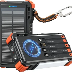 20,000mAh Solar Power Bank with LED Camping Light PD45W Fast Charging Wireless Charging for Travel & Hiking