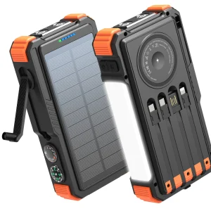 20,000mAh Solar Power Bank PD20W Wireless Charging for Phone and Watch LED Light Hand Crank Generator Outdoor Emergency