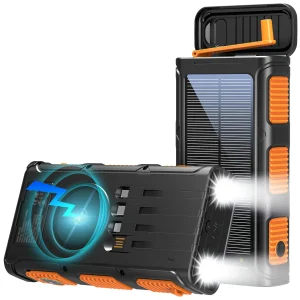 18,400mAh Solar Power Bank Hand Crank Generator Wirelss Charger for Phone Solar Portable Charger with Flashlights and Compass for Outdoor