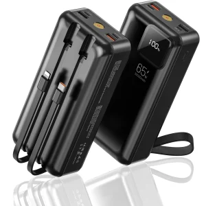 30,000mAh Portable Power Bank High Capacity PD65W Dual Fast Charge Built-in Cables LCD Display for Laptop