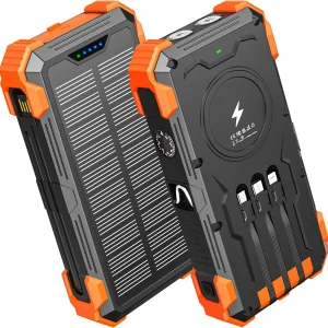 18,400mAh Solar Power Bank with Wireless Charger for Phone Built-in Dual Led Flashlights Solar Charger Outdoor Battery Pack