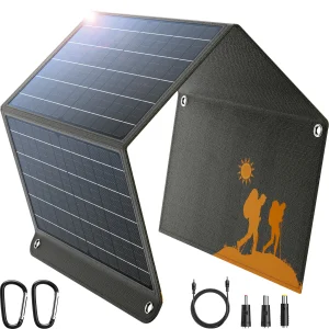 30W Portable Solar Panel QC3.0 24W USB-C DC Outputs Foldable Solar Charger for Camping IPX4 Waterproof, Solar Battery Charger Compatible with Solar Generators